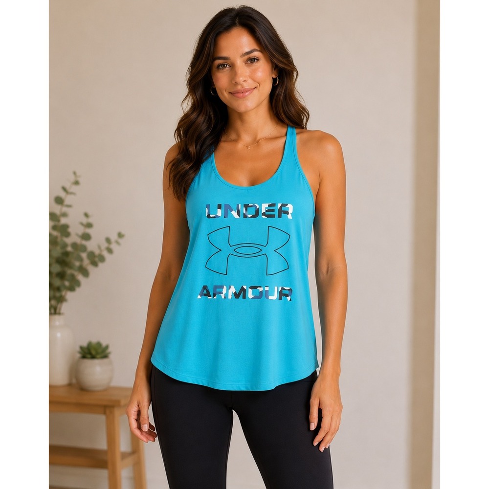 Under Armour Tank Top Womens XL Blue New HeatGear Camo Logo Racerback 1362191